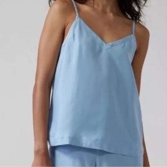 ATHLETA CALM COOL BLUE SATIN PAJAMA PANTS & TANK XS - Picture 1 of 6